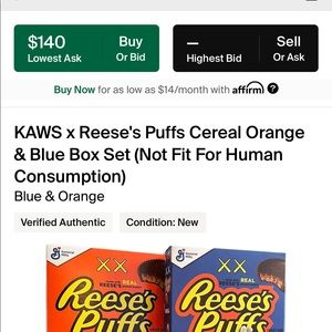 Kaws x Reeces Puffs cereal box colab